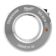 Gray circular bushing with white center ring, marked "THHNXHHW" and "500 MCM Cu" with Milwaukee branding and model number.
