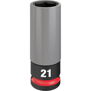 Gray and black 21MM metric lug nut socket with 1/2 inch drive and red impact ring.