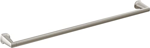 Chrome towel bar with squared ends, approximately 30 inches long, mounted horizontally.
