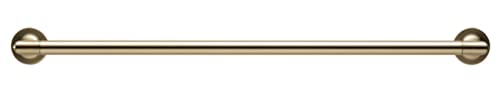 Brushed brass towel bar with circular mounting plates at each end, 24 inches wide.