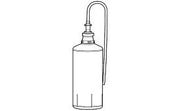 Clear plastic dispensing bottle with pump nozzle and curved tube attachment.