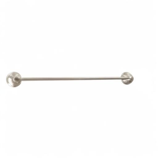 Rubbed bronze 24-inch towel bar with circular wall mounts on each end.