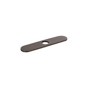 Brushed black chrome rectangular base plate with single center hole for kitchen faucet installation.