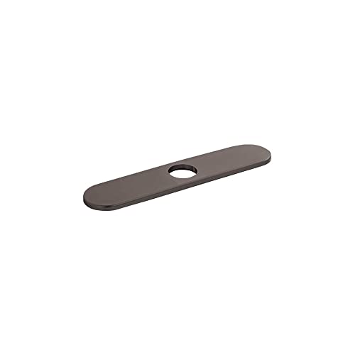 Brushed black chrome rectangular base plate with single center hole for kitchen faucet installation.