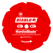 Red Diablo HardieBlade circular saw blade with 8 teeth, 12 inch diameter, designed for cutting fiber cement products.