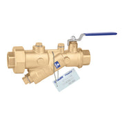 Brass pressure independent balancing valve with 3/4 inch NPT connections and blue lever handle.