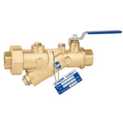 Brass pressure independent balancing valve with 3/4 inch sweat connections, blue ball lever handle, and identification tags.