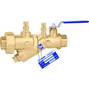 Brass pressure independent balancing valve with 3/4 inch sweat connections, blue lever handle, and flow calibration tag.