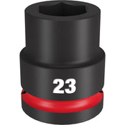 Black impact socket with 23MM marking and red band, 3/4" drive, 6-point hexagonal opening.