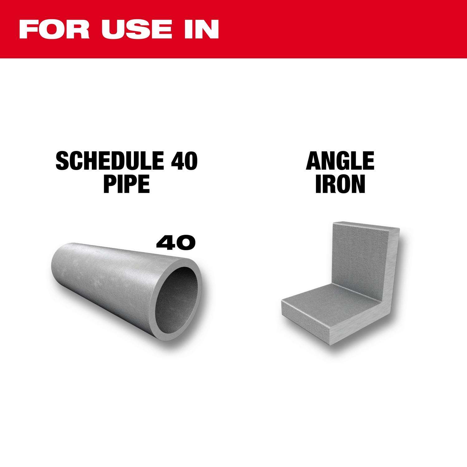 Five 6-inch metal saw blades with 14 teeth per inch for cutting schedule 40 pipe and angle iron.