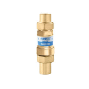Brass pressure independent balancing valve with sweat connections and blue Caleffi label band.