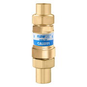 Brass valve with blue FlowCal Caleffi band and sweat connections on both ends.