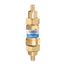 Caleffi FlowCal PIBV brass valve with 3/4" PEX connections and blue pressure gauge indicator.