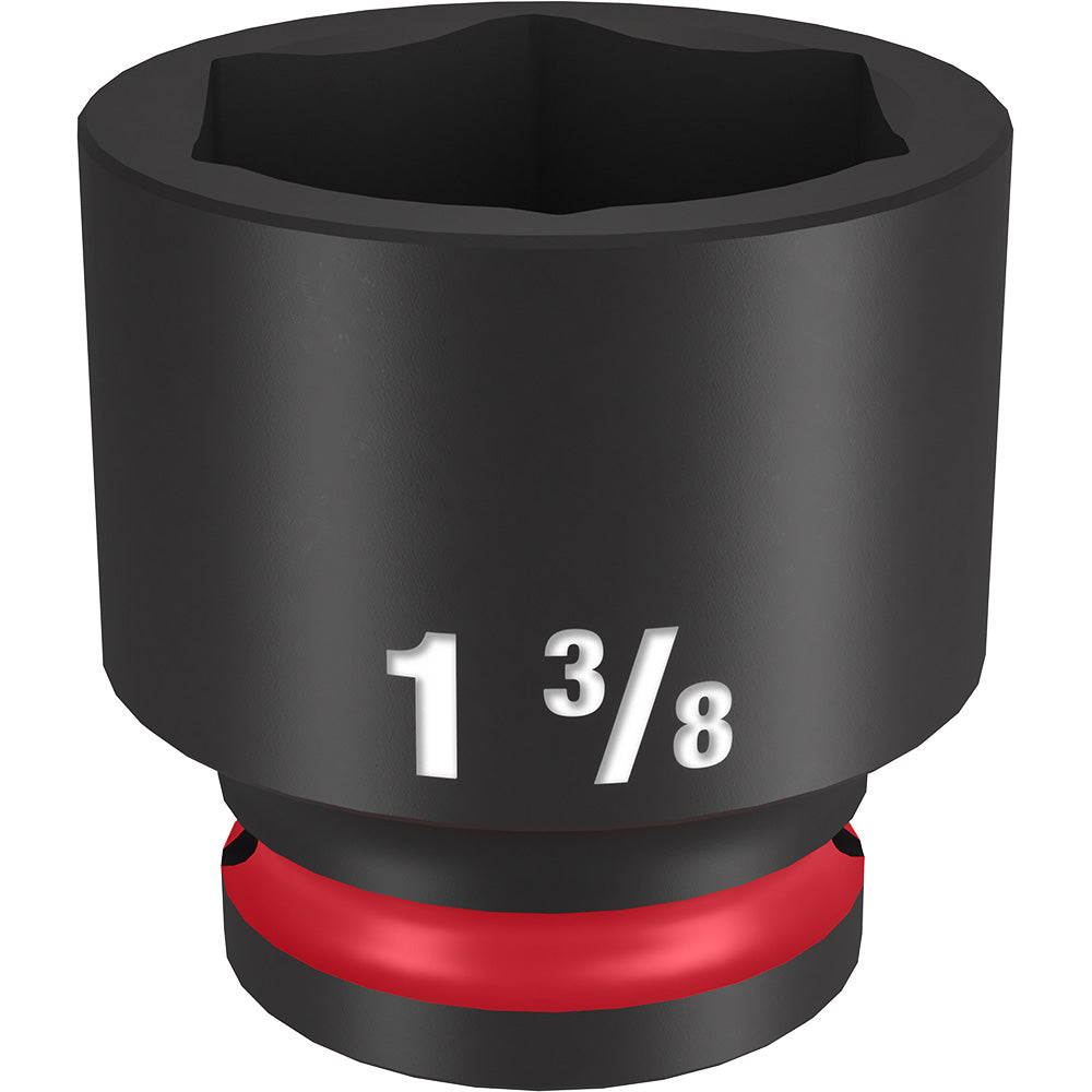 Black 1-3/8" standard 6-point socket with red impact ring and hexagonal opening.