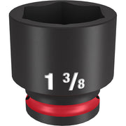 Black 1-3/8" standard 6-point socket with red impact ring and hexagonal opening.