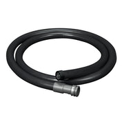 Black flexible hose with metal connectors on both ends, coiled in a loop.