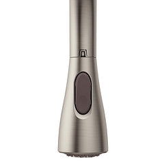 Stainless steel wand attachment with trigger control and perforated spray head.