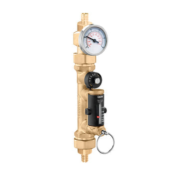 Caleffi 132635AFC QuickSetter+ Balancing Valve w/ Flowmeter Union, 1" Pex crimp .5 - 1.75 GPM & Temp Gauge Low Lead