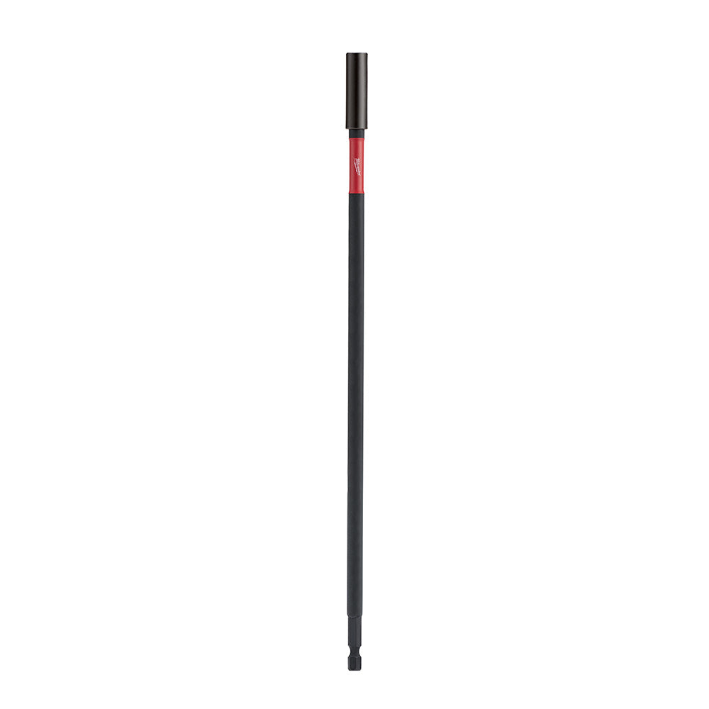 Black and red magnetic bit tip holder with metal cap and socket end, approximately 12 inches long.