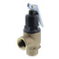 Brass pressure relief valve with 3/4 inch connection and black adjustment knob on top.