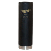 Black cylindrical deep well socket with Milwaukee branding, 5/8" marking, and metal base.