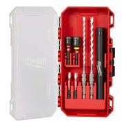 Milwaukee Shockwave 7-piece drill bit and concrete screw kit in red plastic case with accessories.