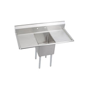 Stainless steel one-compartment sink with left and right drainboards and four legs.
