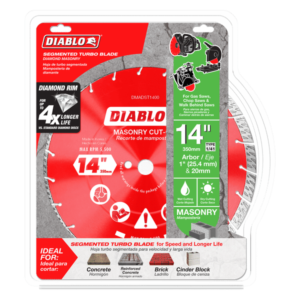 Diablo DMADST1400 14 in. Diamond Segmented Turbo Cut-Off Discs for Masonry