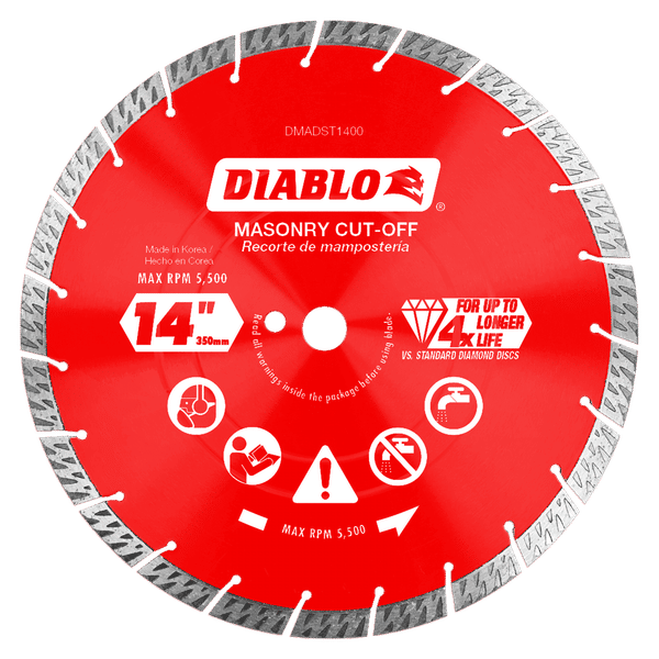 Diablo DMADST1400 14 in. Diamond Segmented Turbo Cut-Off Discs for Masonry
