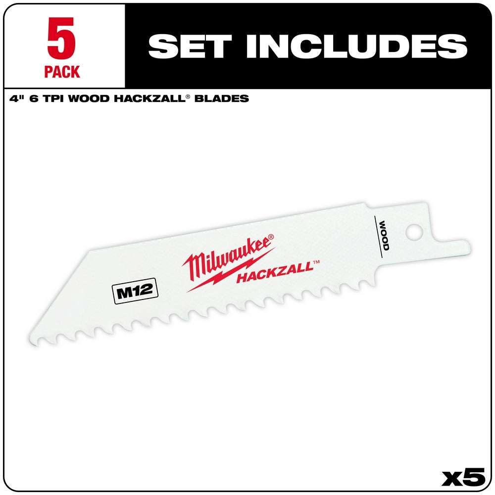 Milwaukee 49-00-5460 M12 HACKZALL Bi-Metal Blade-Wood 5PK