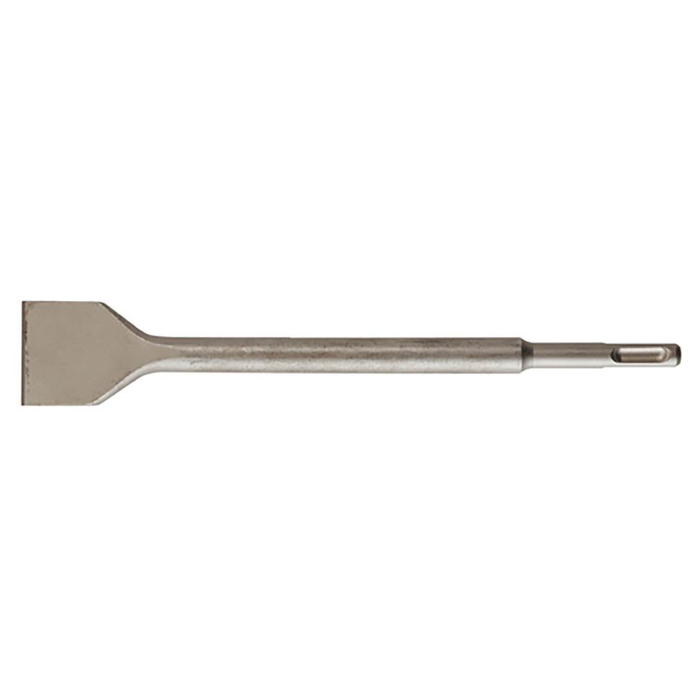 Steel flat chisel with SDS Plus shank, 3/4 inch wide blade for demolition work.