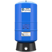 Blue cylindrical pressure tank with "State Pump Mate" label, black base, and instruction labels on front.