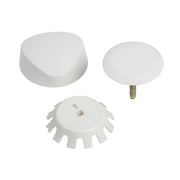 White Geberit TurnControl trim kit with curved cap, round knob with brass stem, and flanged base component.