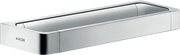 Chrome towel bar with rectangular mounting plate and curved rail, 12 inches wide.