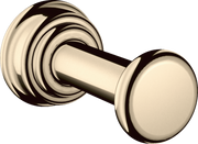 Polished nickel hook with cylindrical rod and circular rosette backplate featuring concentric ring design.
