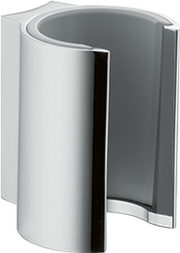 Chrome handshower holder with curved cylindrical design and dark gray interior panel.