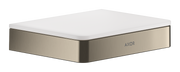 Rectangular shelf with white surface and brushed nickel metal frame, AXOR branding visible on front edge.