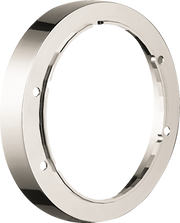 Polished nickel circular trim ring with mounting holes and inner flange for thermostatic valve installation.