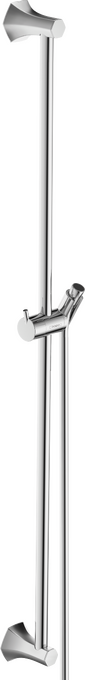 Chrome wall-mounted shower bar with sliding bracket and conical end caps, approximately 36 inches tall.