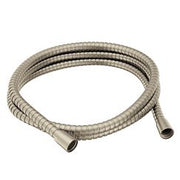 Brushed nickel flexible shower hose coiled in a loop, approximately 59 inches long.