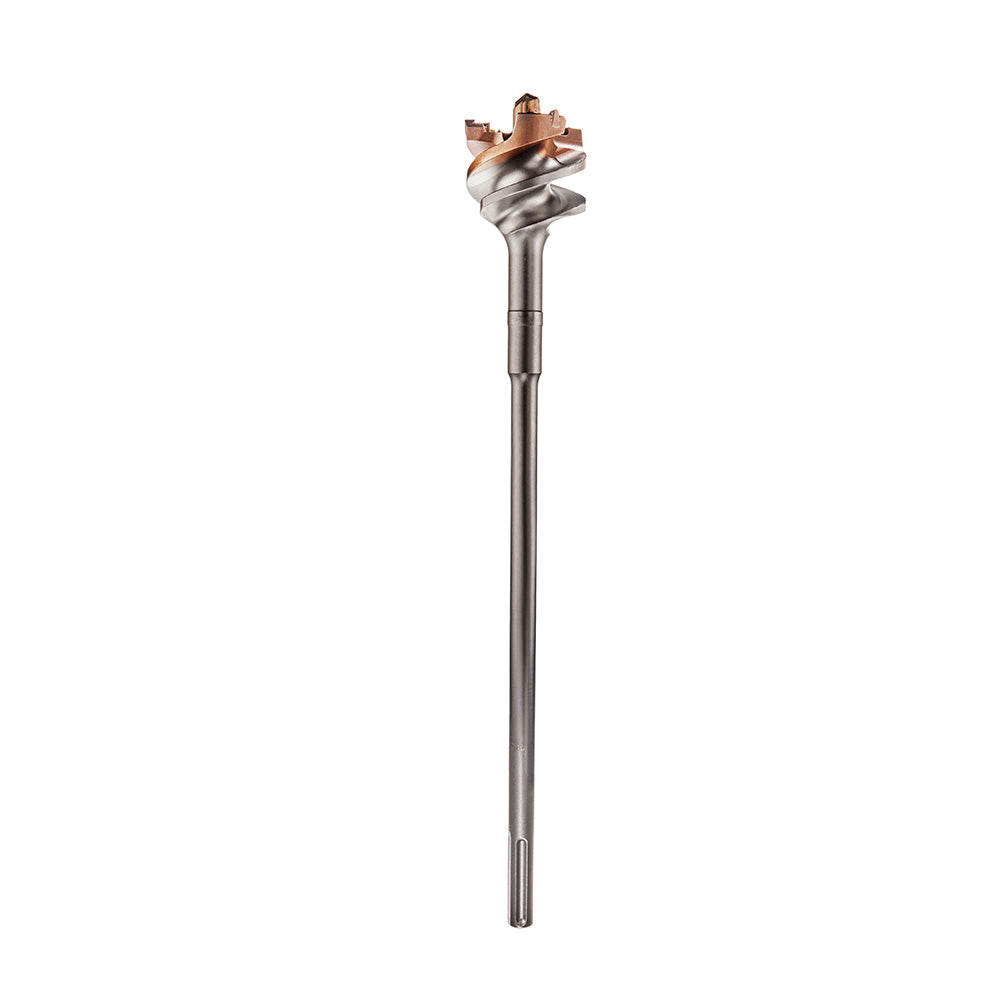 SDS-MAX tunnel bit with copper cutting head and gray steel shaft.