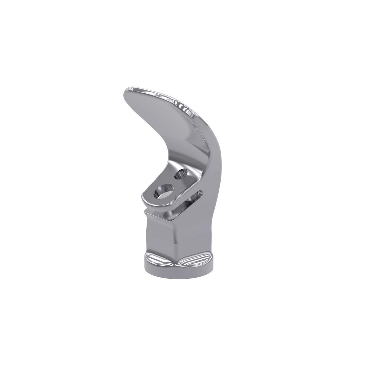 Curved gray metal water fountain bubbler with dual stream projector nozzles and cylindrical base.