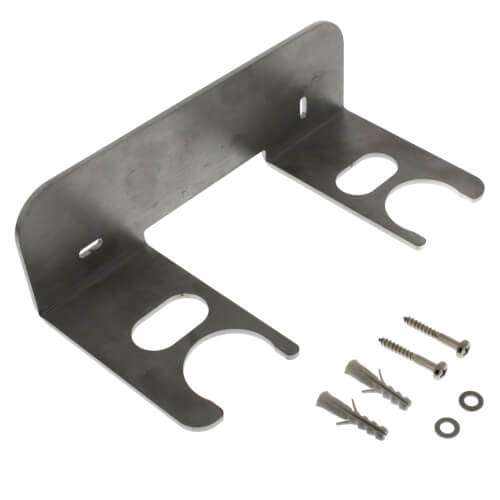Gray metal wall bracket with two curved mounting arms, two screws, two anchors, and two washers included.