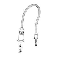 Curved hand shower hose assembly with connector fittings in metallic finish.