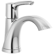 Chrome single-handle bathroom faucet with curved spout and cylindrical body.