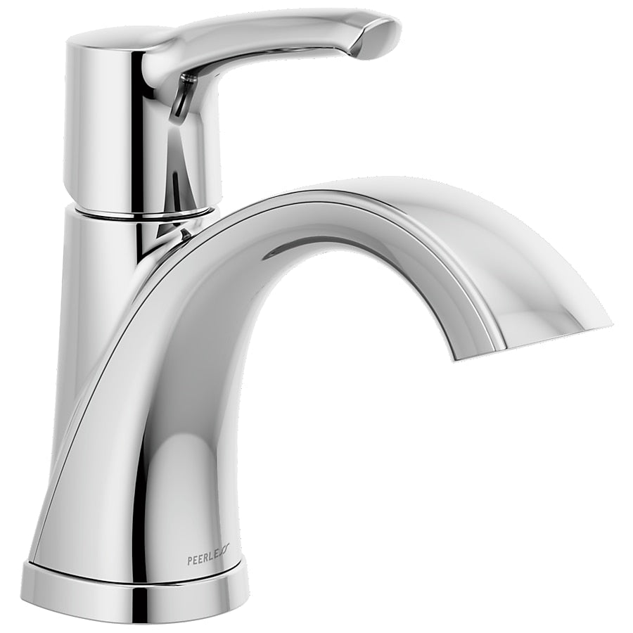 Chrome single-handle bathroom faucet with curved spout and cylindrical body.