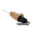 Brass temperature and pressure relief valve with 3/4 inch connection and black outlet fitting.