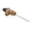 Brass temperature and pressure relief valve with 3/4 inch connection and gauge probe.
