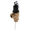Brass temperature and pressure relief valve with 3/4 inch connection and black lever handle.