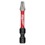 Milwaukee Shockwave 2-inch impact power bit with gray tip, red and black shaft, and ECX2 marking on black end.
